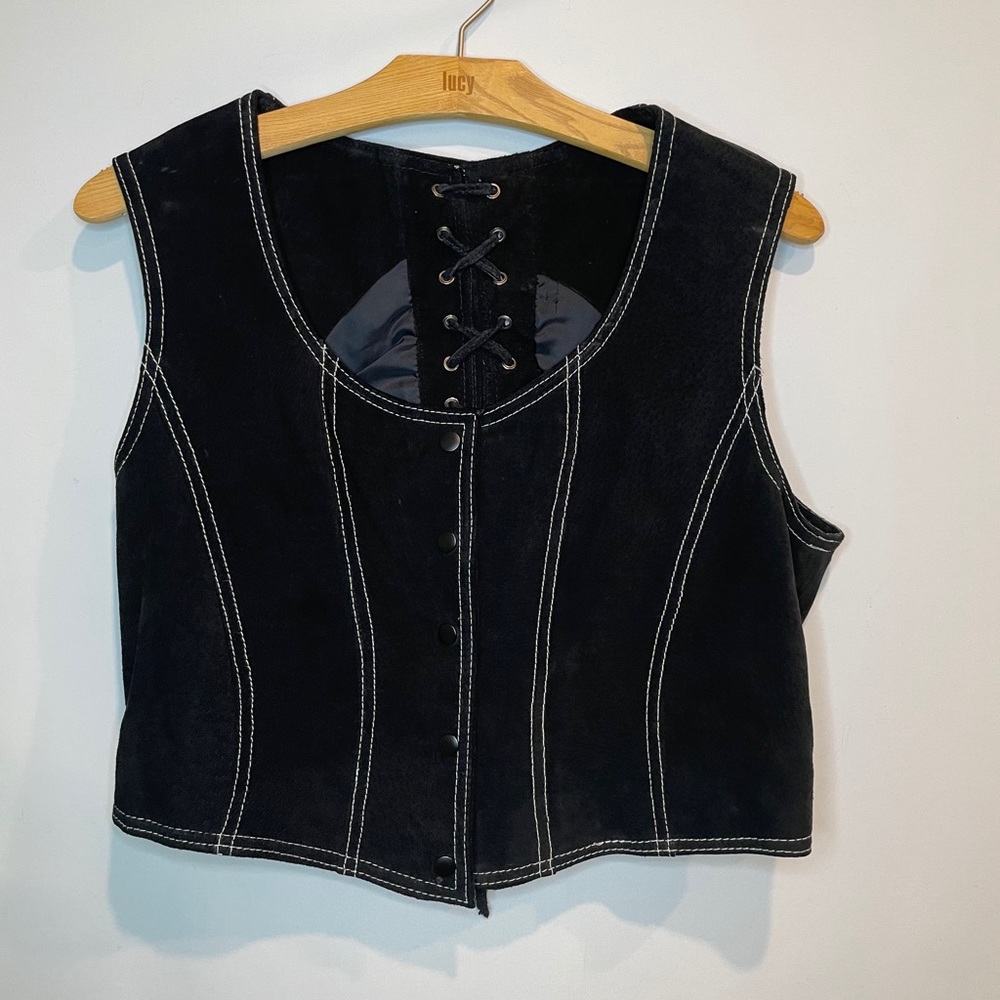 Black Suede Leather Vest Size Large Adjustable